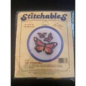 Vintage 1987 Stitchables Trio of Butterflies Cross Stitch Kit 7672 USA